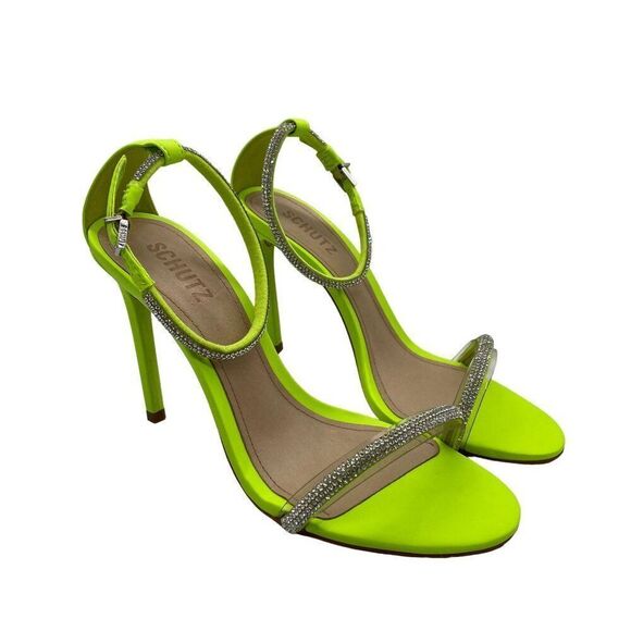 NEW Schutz Shoes Womens 8.5 Fabienne Neon Green Crystal Stiletto Heel Pumps 80's - Picture 1 of 12